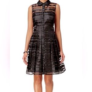 Tahari Shadow Stripe Organza Fit & Flare Shirt Dress